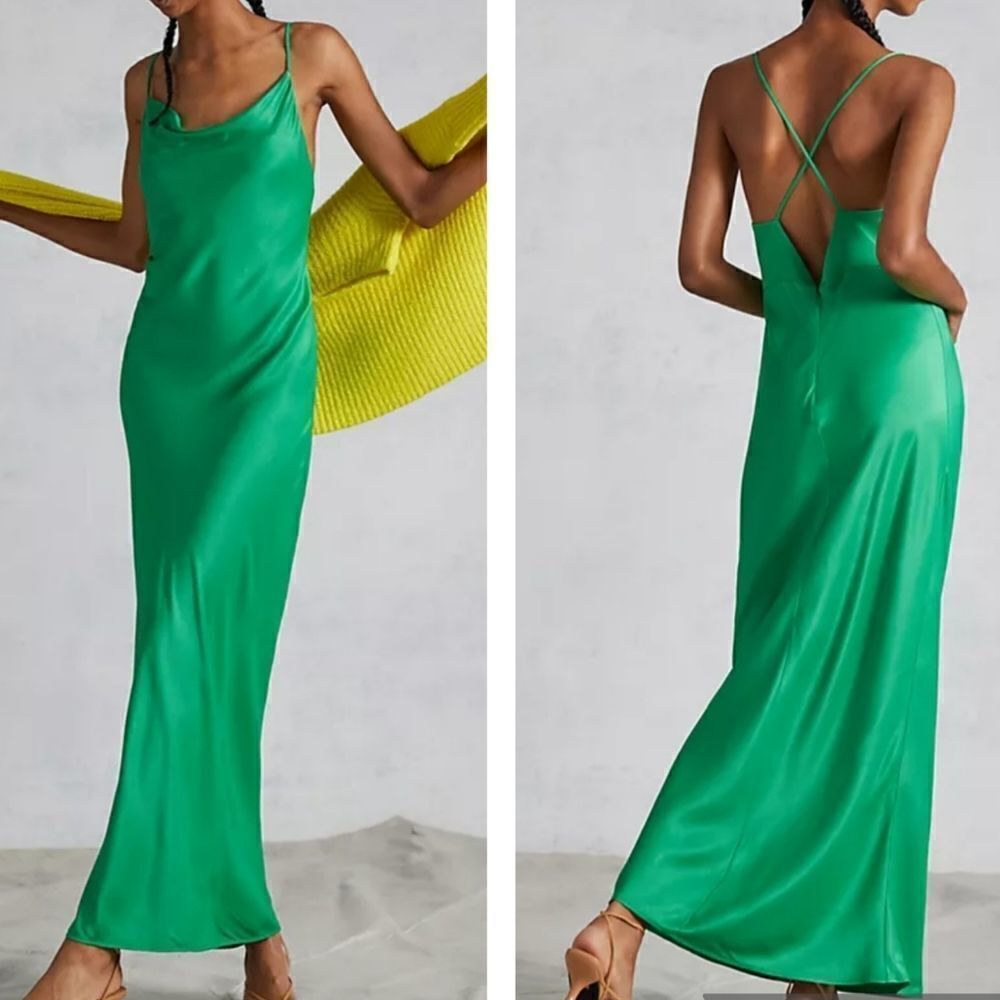 Anthropologie Green Maxi Cowl Neck Slip Dress NWT 16P